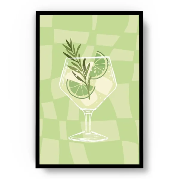 Arte Ilustración Cocktail Mojito en Tono Verde