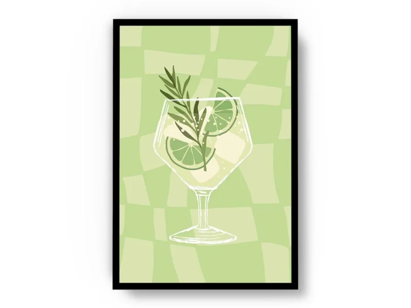 Arte Ilustración Cocktail Mojito en Tono Verde