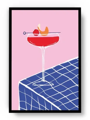 Arte Ilustración Cocktail Boulevardier en Mantel Azul