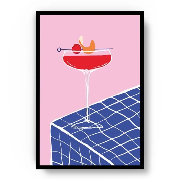 Arte Ilustración Cocktail Boulevardier en Mantel Azul