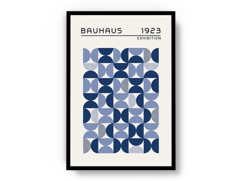 Arte Ilustración Bauhaus Semi Círculos en Gama de Azul