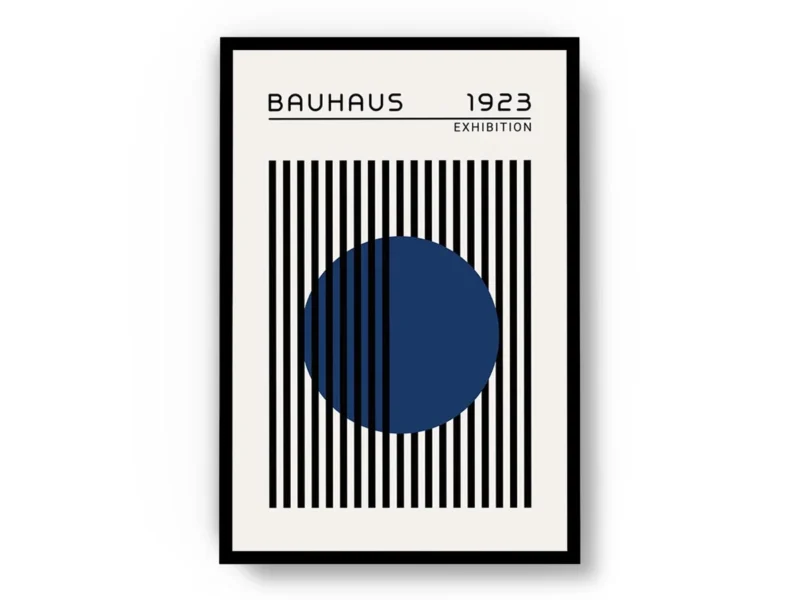 Arte Ilustración Bauhaus Círculo Azul entre Lineas Negras