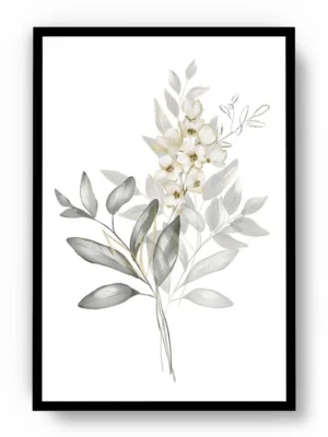 Arte Dibujo Plantas con Hojas y Flores Blancas