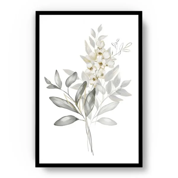 Arte Dibujo Plantas con Hojas y Flores Blancas