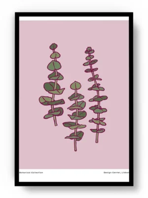 Arte Ilustración Plantas Acuáticas Minimalistas con Fondo Rosa