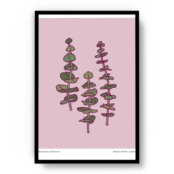 Arte Ilustración Plantas Acuáticas Minimalistas con Fondo Rosa