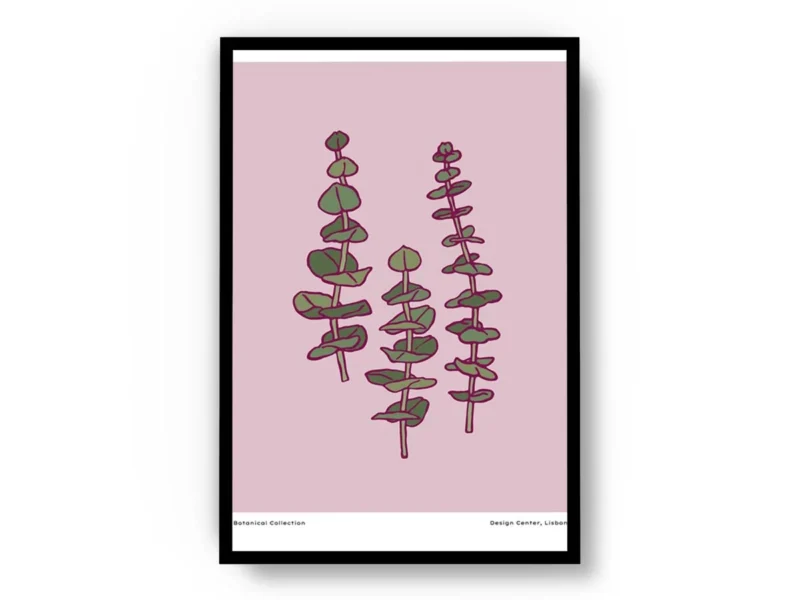 Arte Ilustración Plantas Acuáticas Minimalistas con Fondo Rosa