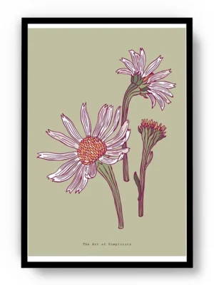 Arte Ilustración Margaritas Minimalistas con Fondo Verde