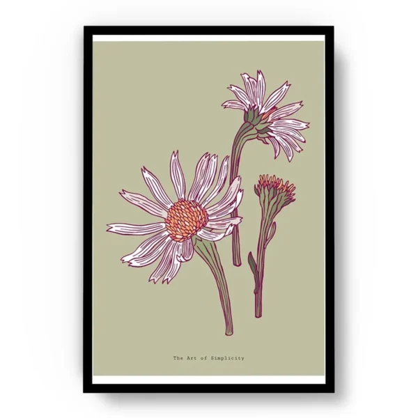 Arte Ilustración Margaritas Minimalistas con Fondo Verde