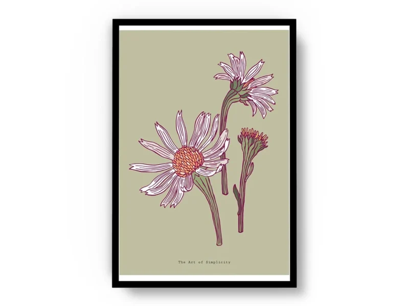 Arte Ilustración Margaritas Minimalistas con Fondo Verde