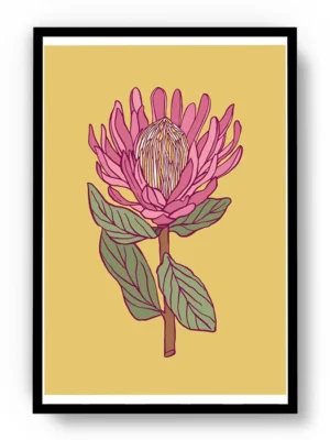 Arte Ilustración Minimalista Planta con Pétalos Rosas