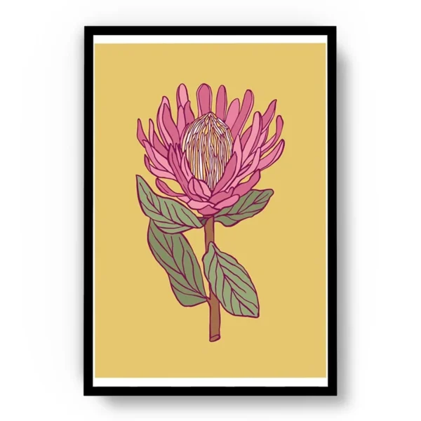 Arte Ilustración Minimalista Planta con Pétalos Rosas