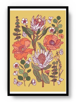 Arte Ilustración Minimalista Plantas Variadas con Fondo Amarillo