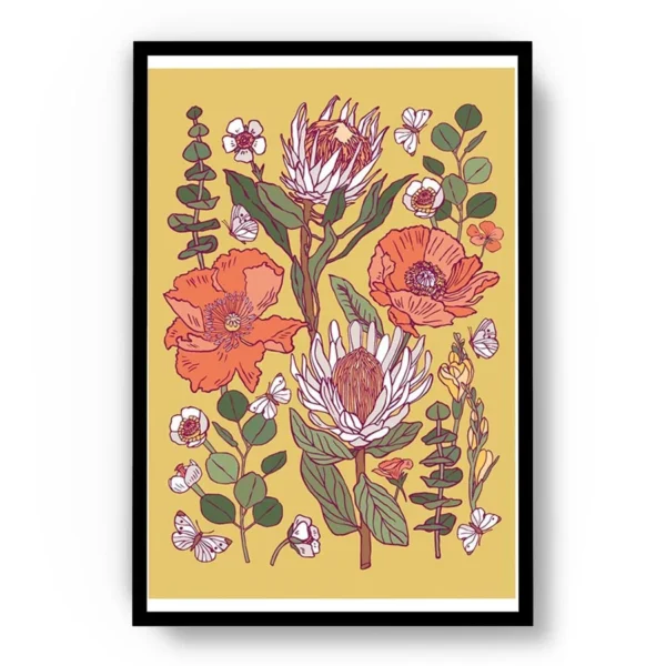 Arte Ilustración Minimalista Plantas Variadas con Fondo Amarillo