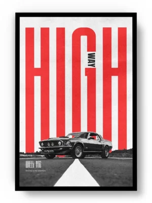Póster Creativo Muscle Car Clasico con Letras High Way