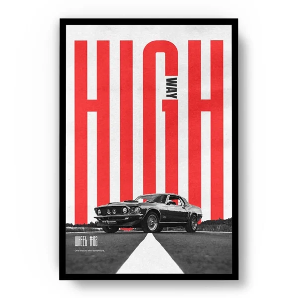 Póster Creativo Muscle Car Clasico con Letras High Way