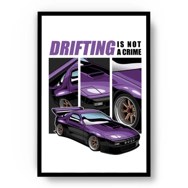 Póster Ilustración Auto Deportivo Morado con Mensaje de Drift