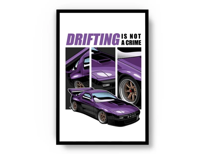 Póster Ilustración Auto Deportivo Morado con Mensaje de Drift