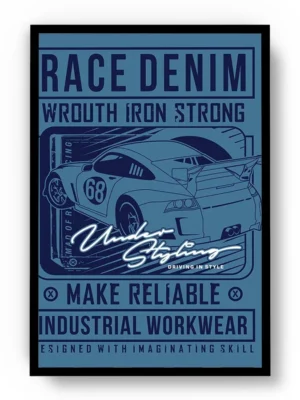 Arte Ilustración Carro Deportivo con Letras en Tono Azul