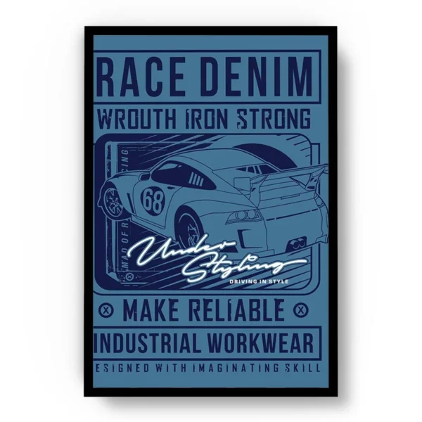 Arte Ilustración Carro Deportivo con Letras en Tono Azul