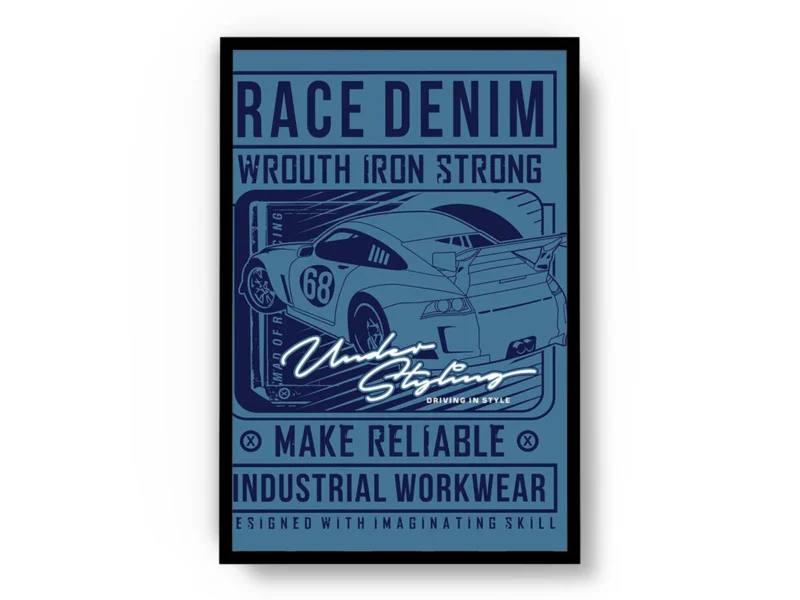 Arte Ilustración Carro Deportivo con Letras en Tono Azul