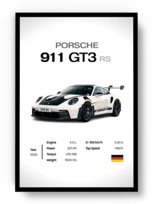 Póster Minimalista Auto Deportivo GT3 RS con Especificaciones