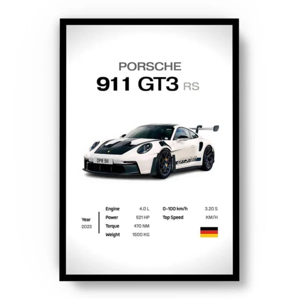 Póster Minimalista Auto Deportivo GT3 RS con Especificaciones