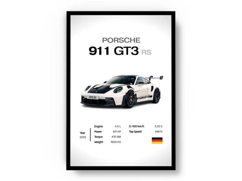 Póster Minimalista Auto Deportivo GT3 RS con Especificaciones