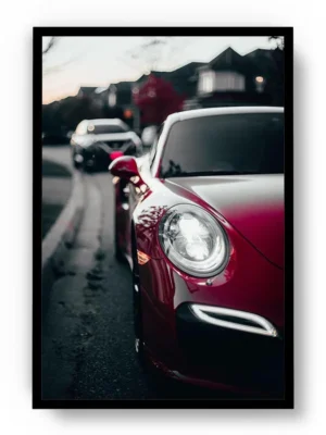 Póster Fotografía Auto Deportivo Rojo en Vista Frontal