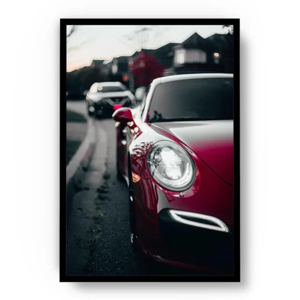 Póster Fotografía Auto Deportivo Rojo en Vista Frontal