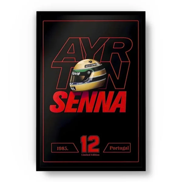 Póster F1 Ayrton Senna Casco y Letras Rojas