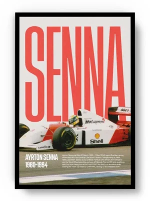 Póster F1 Ayrton Senna Letras Grandes Rojas