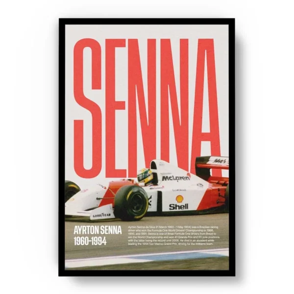 Póster F1 Ayrton Senna Letras Grandes Rojas