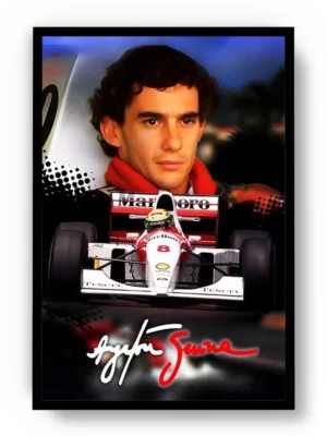 Póster F1 Ayrton Senna Piloto, Auto y Firma