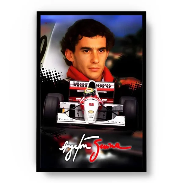 Póster F1 Ayrton Senna Piloto, Auto y Firma