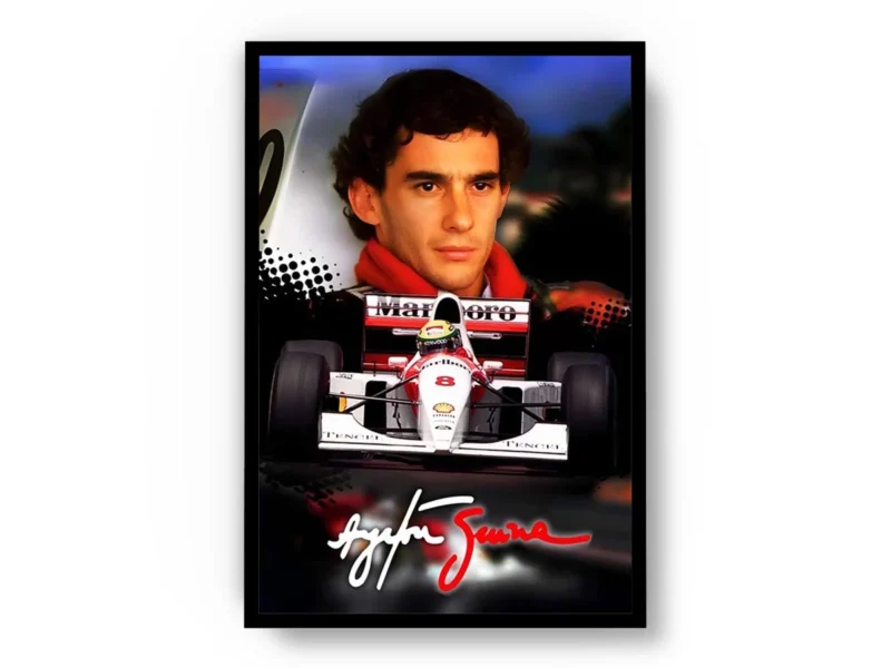 Póster F1 Ayrton Senna Piloto, Auto y Firma