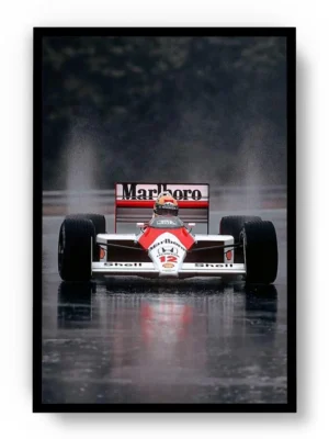 Póster F1 Ayrton Senna Auto en Pista Mojada