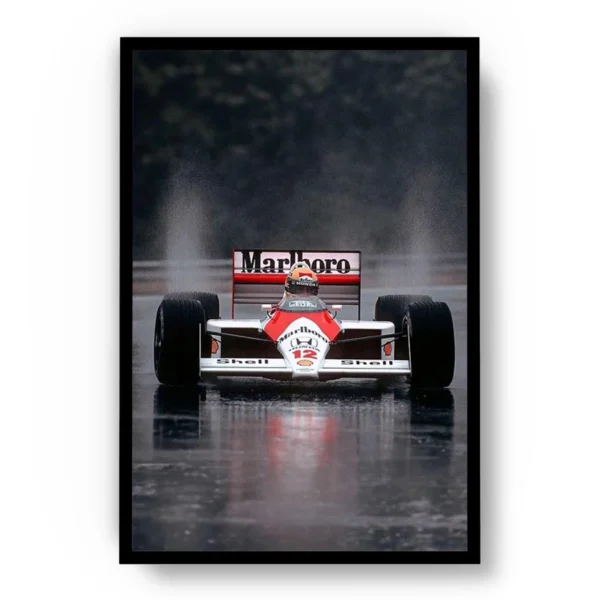 Póster F1 Ayrton Senna Auto en Pista Mojada
