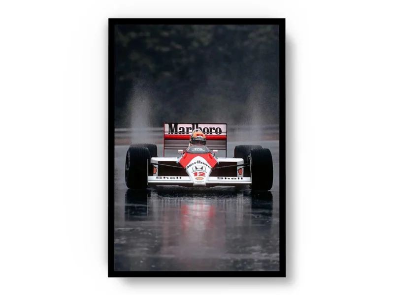 Póster F1 Ayrton Senna Auto en Pista Mojada