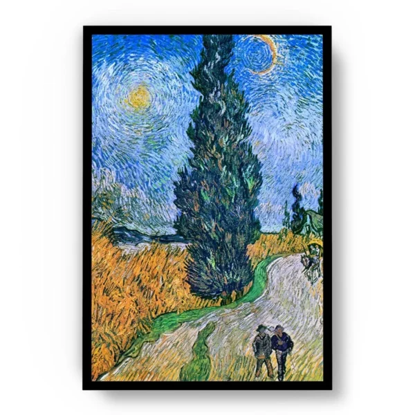 Arte Pintura Van Gogh Camino con Ciprés y Estrella
