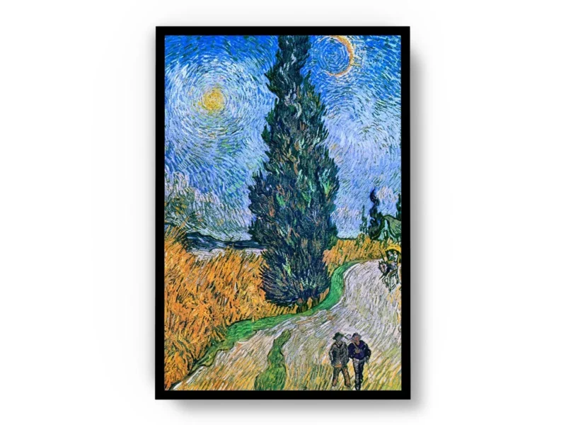 Arte Pintura Van Gogh Camino con Ciprés y Estrella