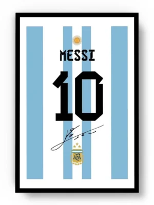 Póster Lionel Messi Dorsal Uniforme de Argentina Minimalista con Margen Blanco