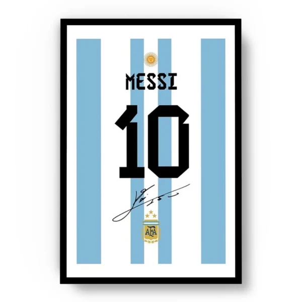 Póster Lionel Messi Dorsal Uniforme de Argentina Minimalista con Margen Blanco