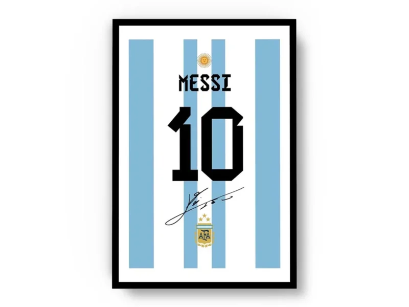 Póster Lionel Messi Dorsal Uniforme de Argentina Minimalista con Margen Blanco