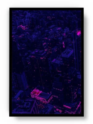 Póster Futurista Ciudad con Tonos Morados y Rosas