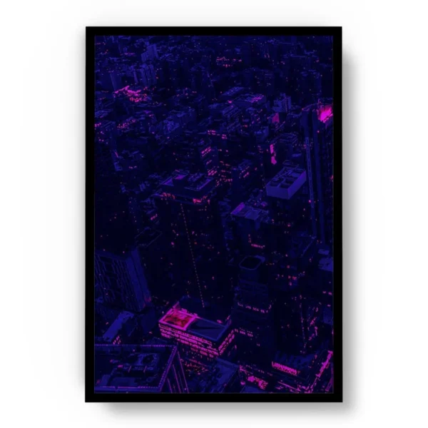 Póster Futurista Ciudad con Tonos Morados y Rosas