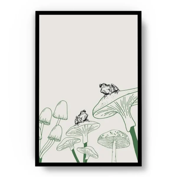 Arte Ilustración Minimalista Sapos sobre Hongos