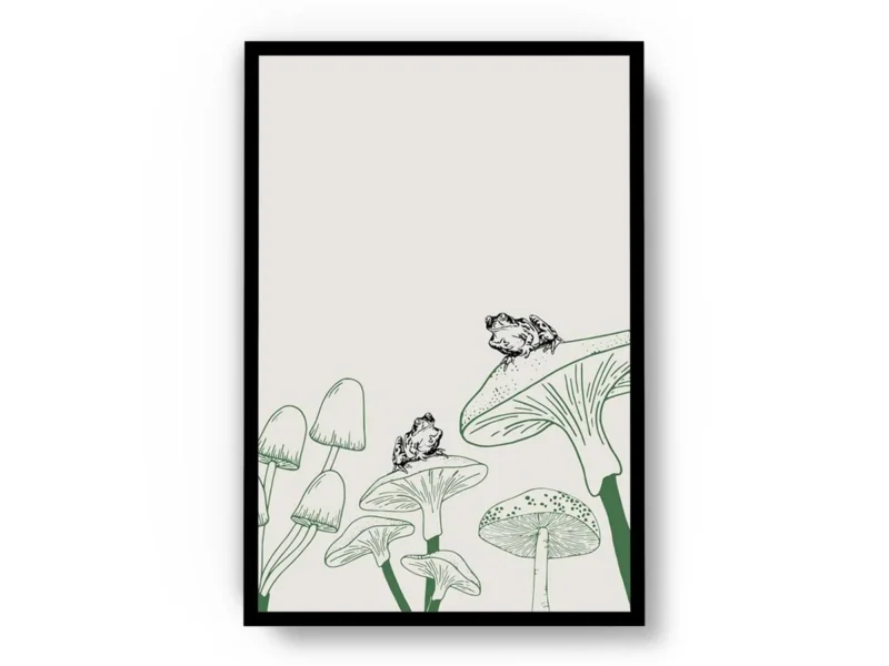 Arte Ilustración Minimalista Sapos sobre Hongos