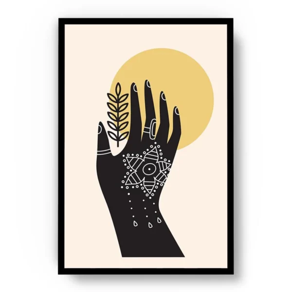 Póster Ilustración Mano Alcanzando el Sol y el Trigo