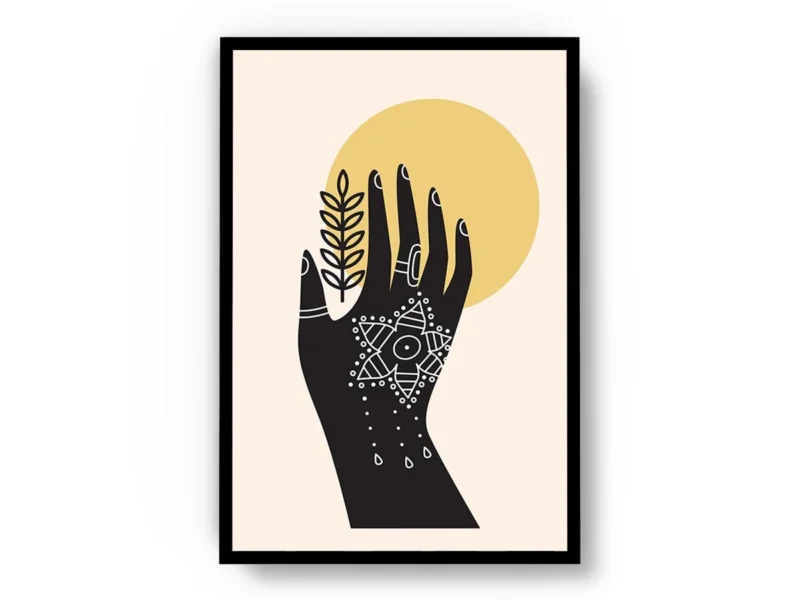 Póster Ilustración Mano Alcanzando el Sol y el Trigo